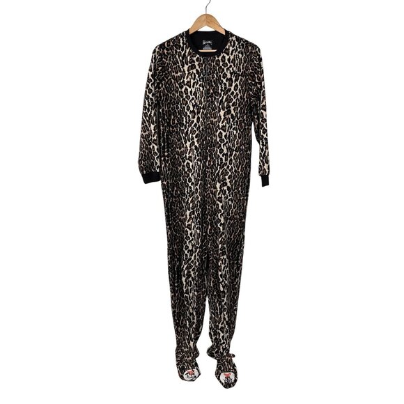 Nick & Nora Other - Nick & Nora Sleepwear Leopard Jumpsuit w/ Cat Feet Sz Medium